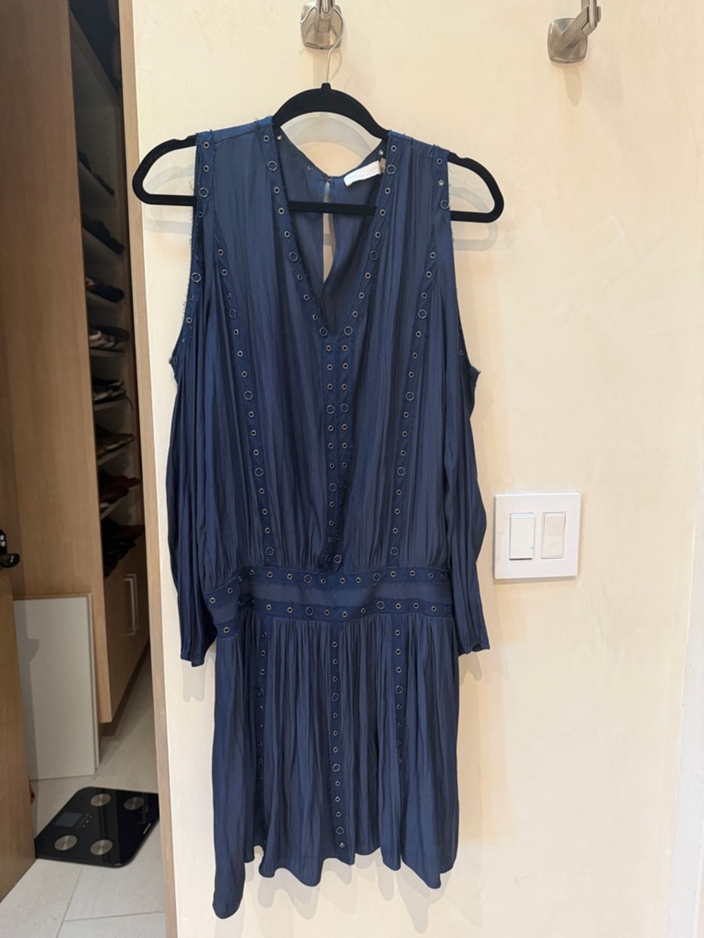 Ramy Brook Cold Shoulder Navy Eyelet Detail Women's Dress